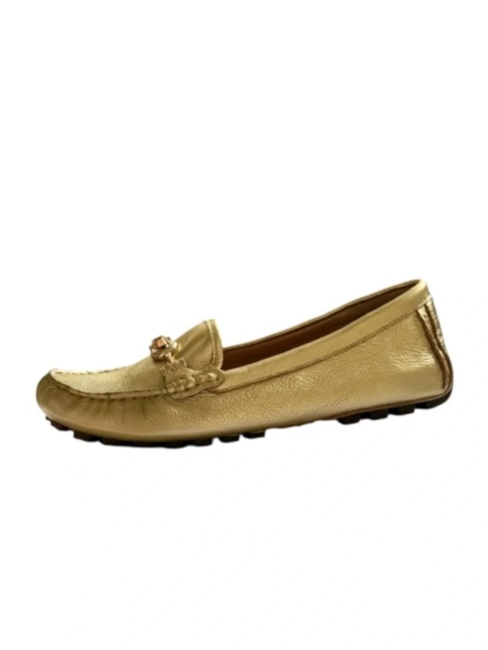 Coach Metallica Gold Tumbled Leather TurnLock Arlene Driving Loafers Size 7.5